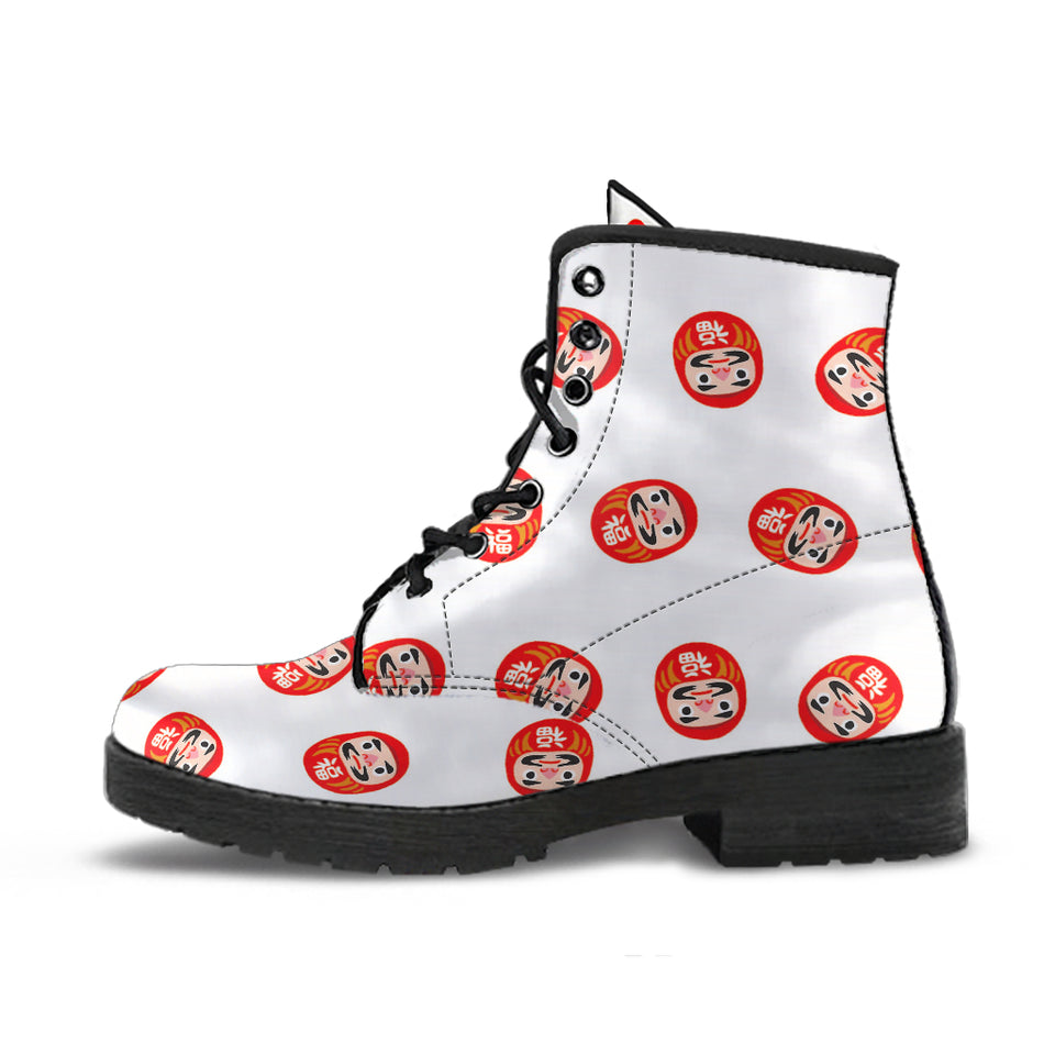 Daruma Japanese Wooden Doll Pattern Leather Boots