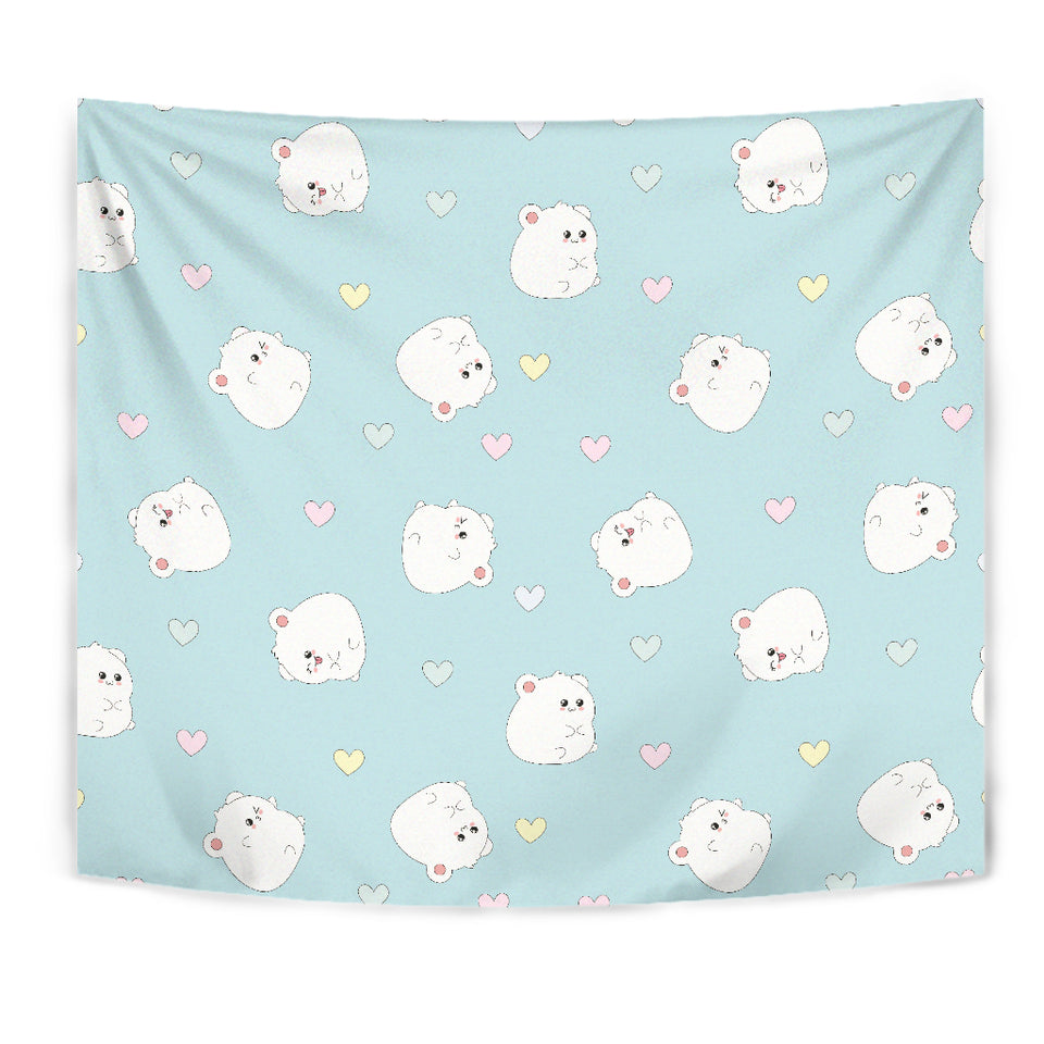 White Cute Hamsters Heart Pattern Wall Tapestry