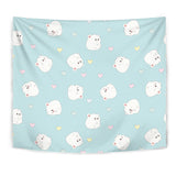 White Cute Hamsters Heart Pattern Wall Tapestry
