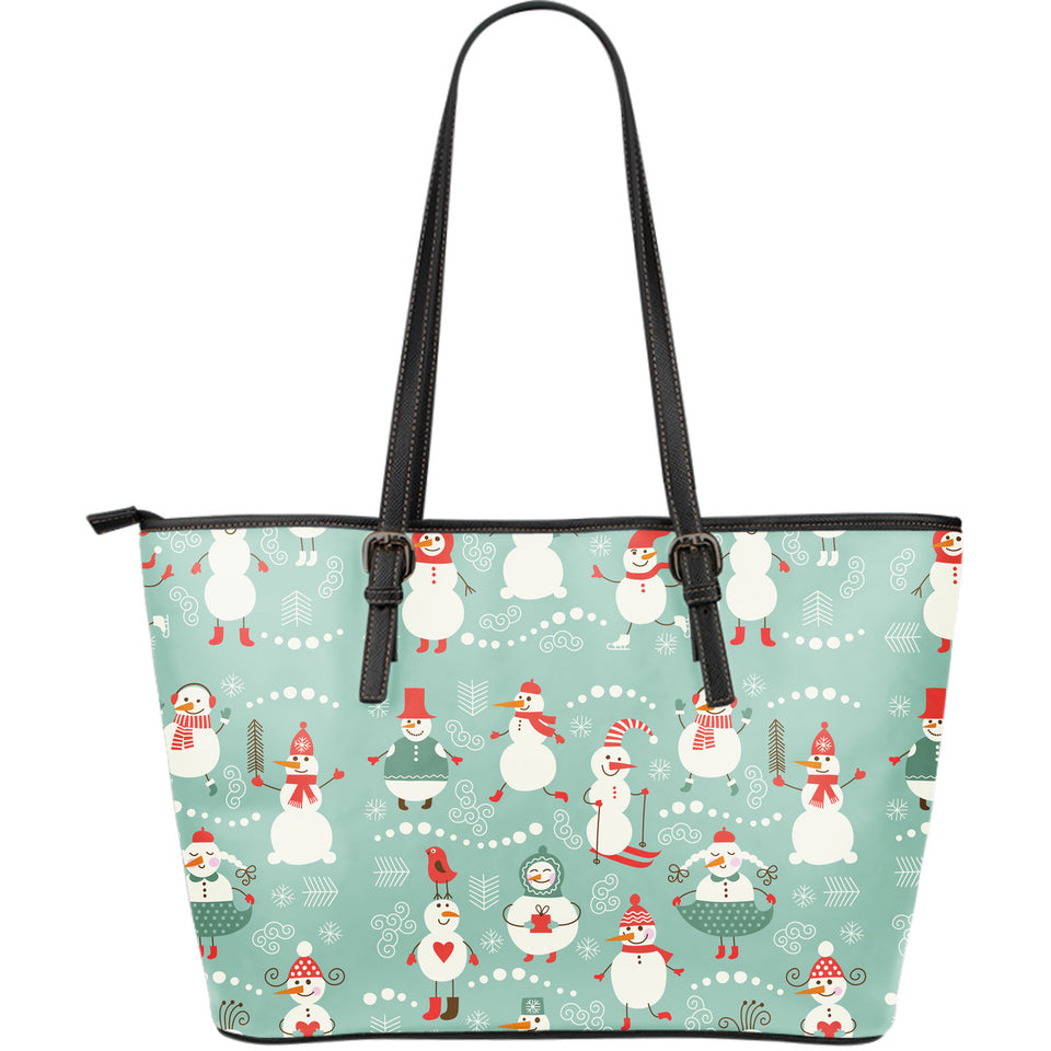 Cute Snowman Pattern Large Leather Tote Bag