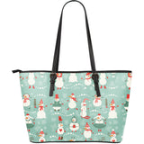Cute Snowman Pattern Large Leather Tote Bag