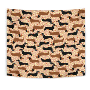 Dachshund Floral Background Wall Tapestry