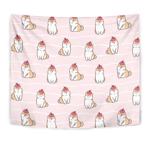 Cute Shiba Inu Dog Apple Pattern Wall Tapestry