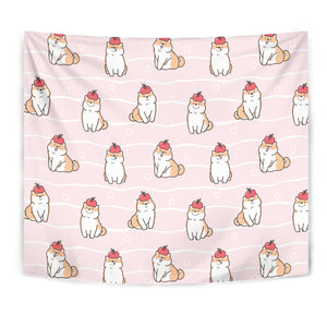 Cute Shiba Inu Dog Apple Pattern Wall Tapestry