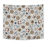 Cute Nautical Steering Wheel Anchor Pattern Wall Tapestry