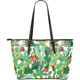 Cactus Design Pattern Copy Large Leather Tote Bag