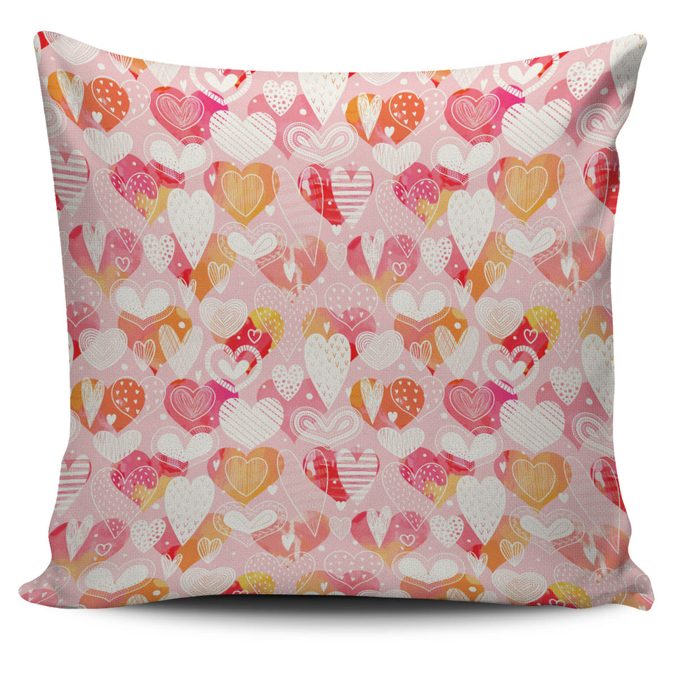 Hand Drawn Heart Design Pattern Pillow Cover