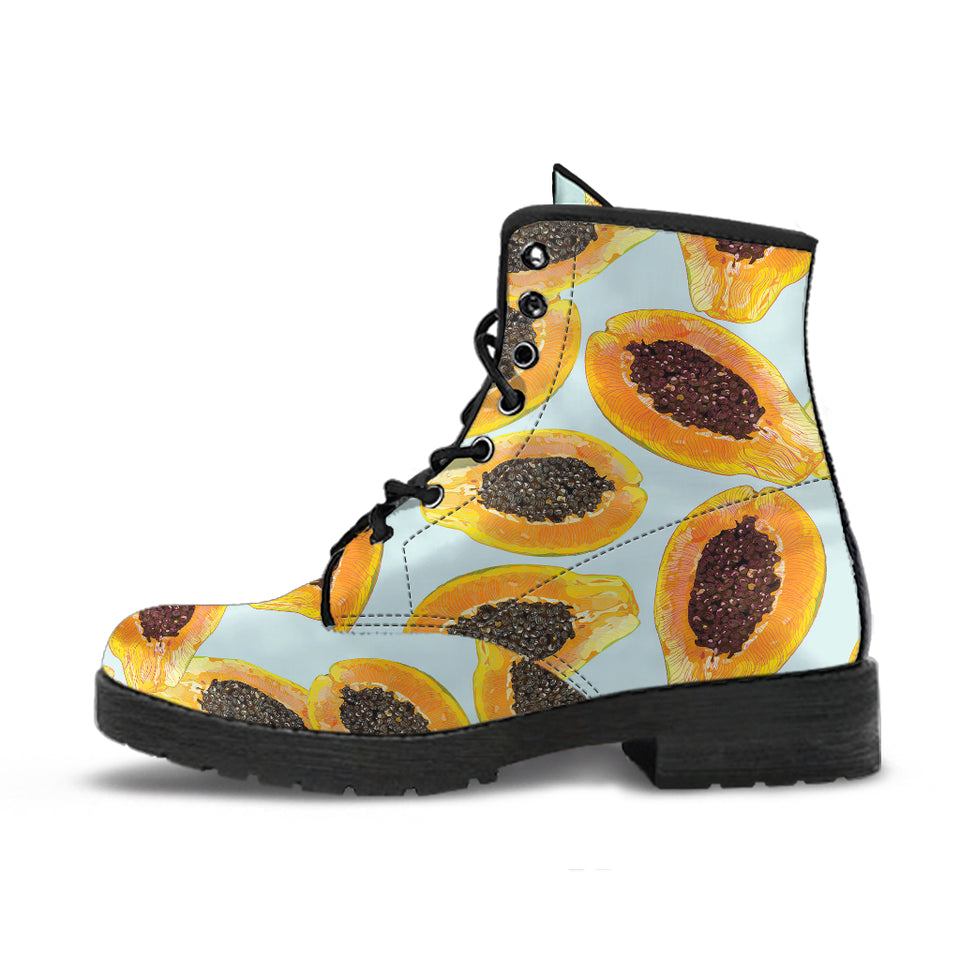 Watercolor Papaya Pattern Leather Boots