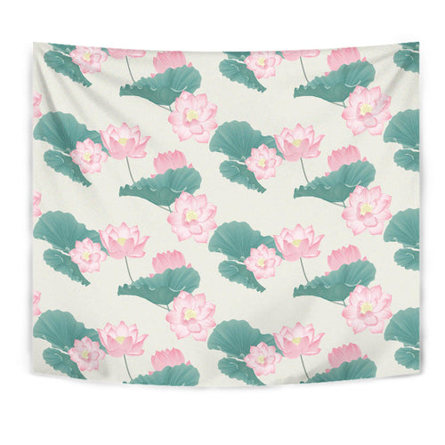 Pink Lotus Waterlily Leaves Pattern Wall Tapestry