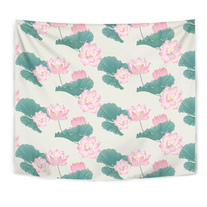 Pink Lotus Waterlily Leaves Pattern Wall Tapestry