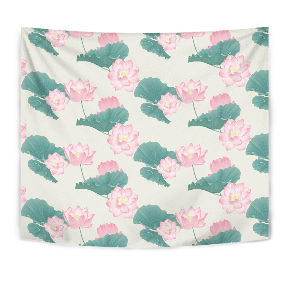 Pink Lotus Waterlily Leaves Pattern Wall Tapestry