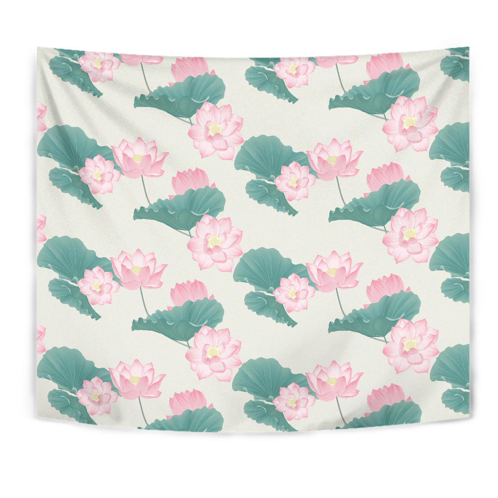 Pink Lotus Waterlily Leaves Pattern Wall Tapestry