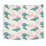 Pink Lotus Waterlily Leaves Pattern Wall Tapestry
