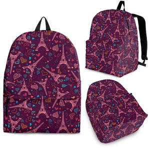 Eiffel Tower Heart Pattern Print Design 04 Backpack
