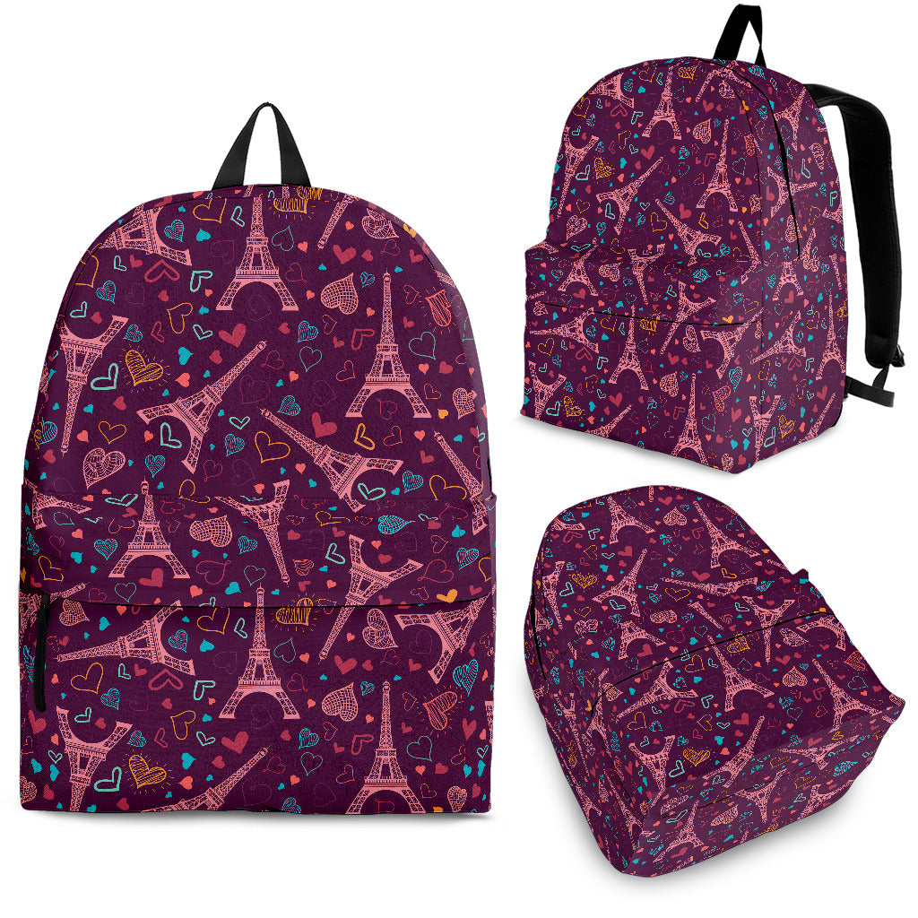 Eiffel Tower Heart Pattern Print Design 04 Backpack