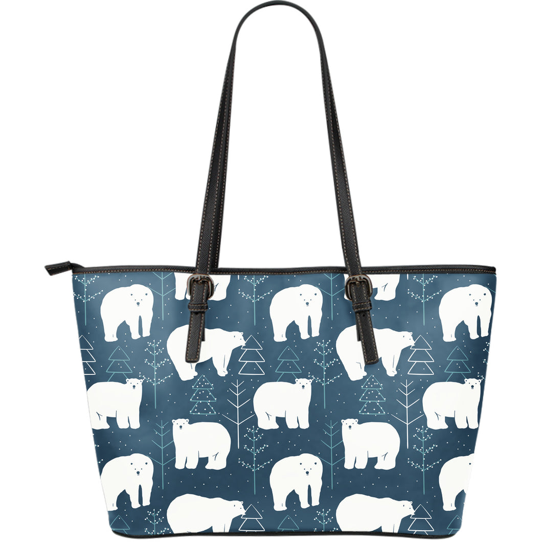 Polar Bear Mother Her Child Pattern Large Leather Tote Bag