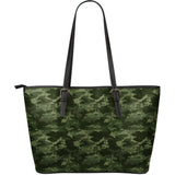 Digital Green Camo Camouflage Pattern Large Leather Tote Bag