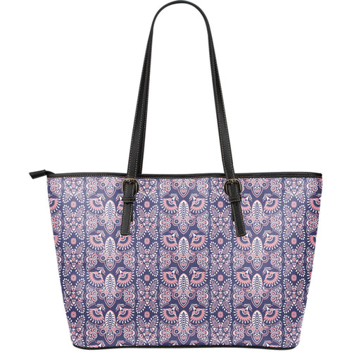 Indian Batik Style Pattern Large Leather Tote Bag