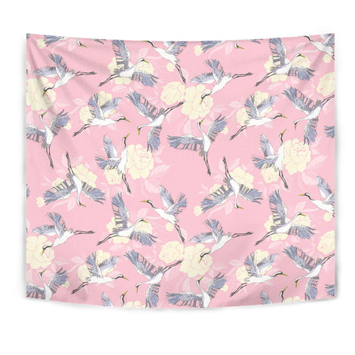 Japanese Crane Rose Pattern Wall Tapestry