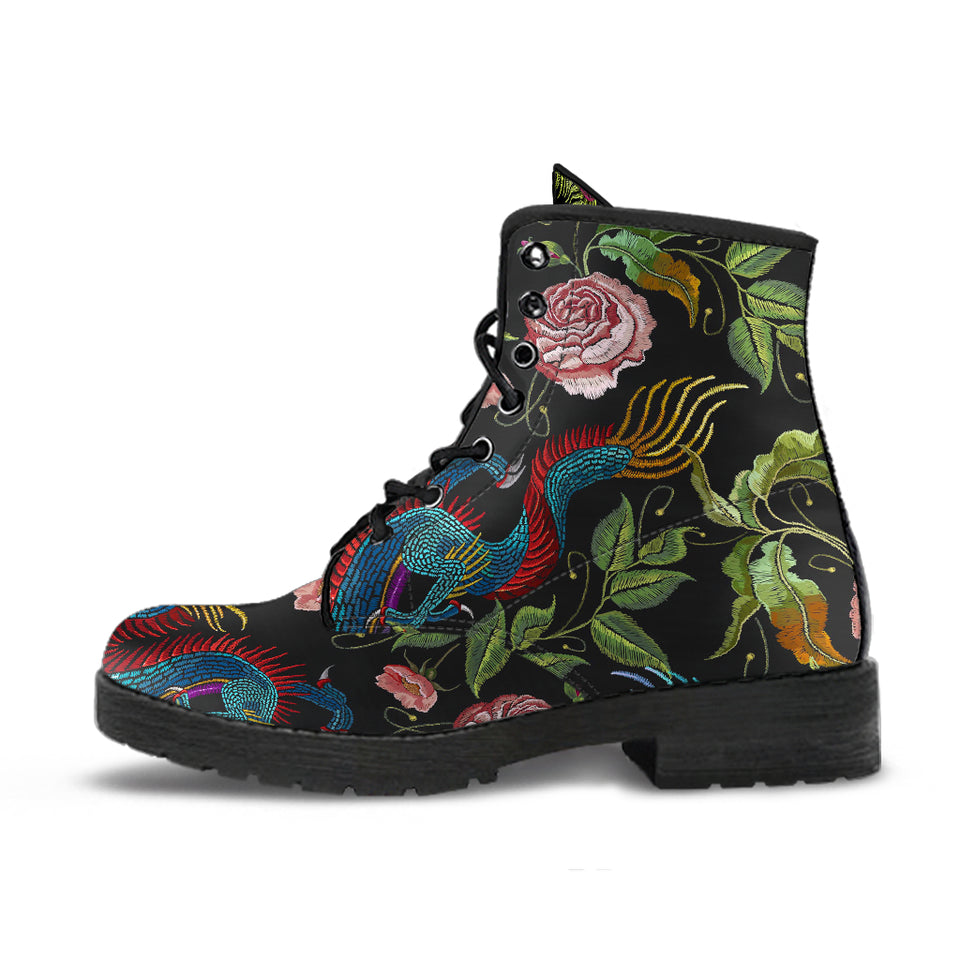 Dragons Flower Pattern Leather Boots