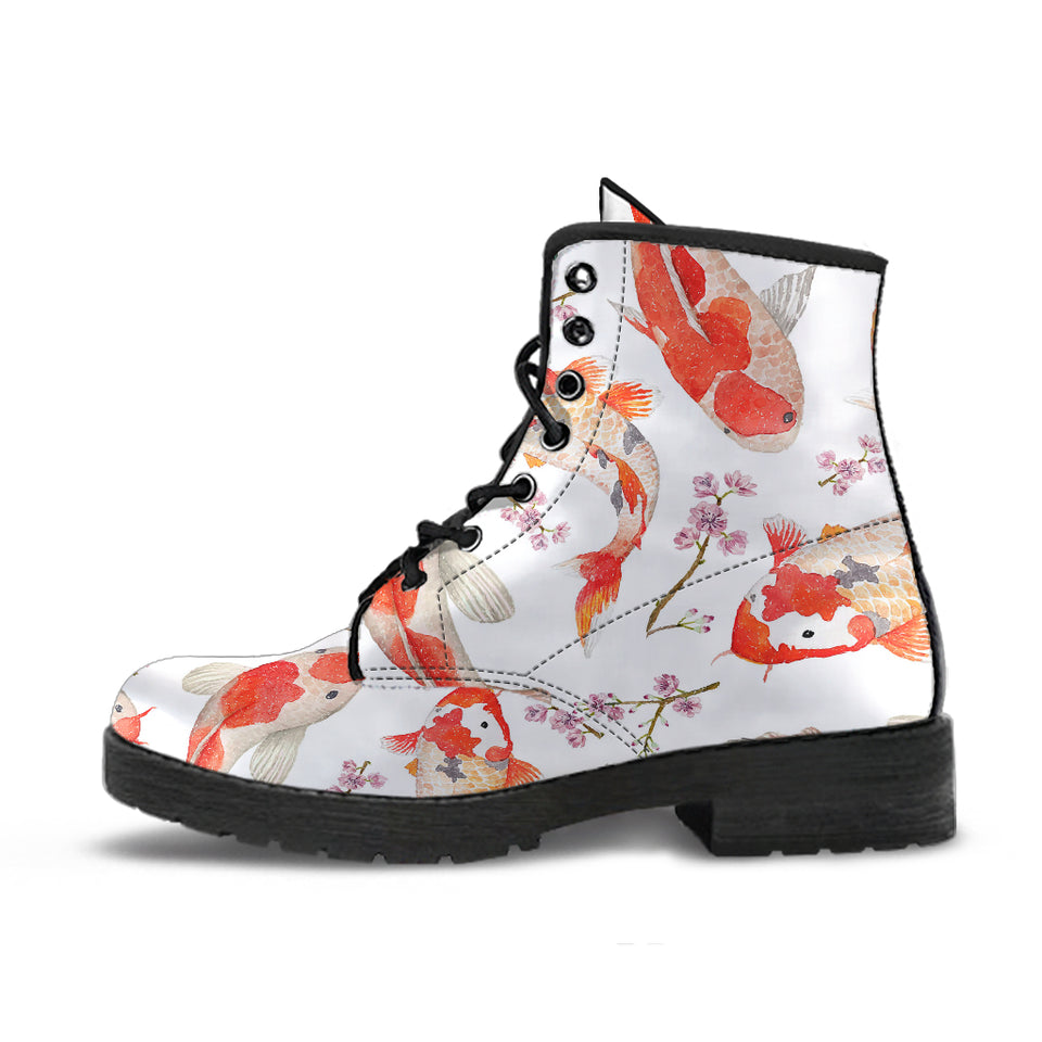 Watercolor Koi Fish Carp Fish Pattern Leather Boots