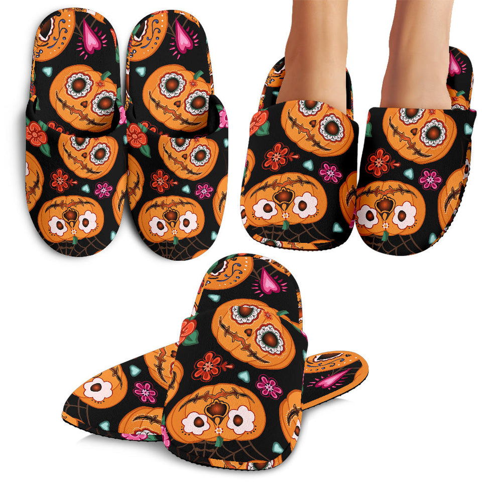 Pumpkin Flowers Spiderweb Halloween Theme Slippers