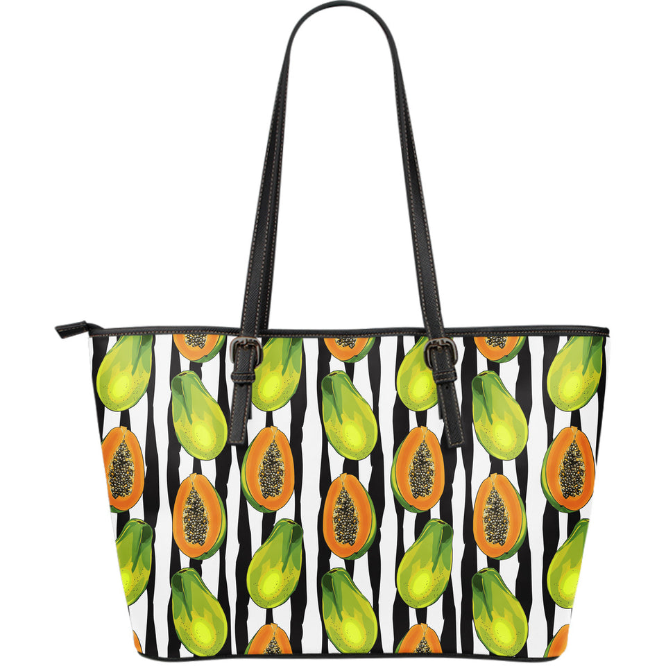 Papaya Design Pattern Large Leather Tote Bag