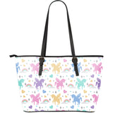 Colorful Unicorn Rainbow Heart Pattern Large Leather Tote Bag
