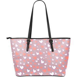 Coral White Heart Pattern Large Leather Tote Bag