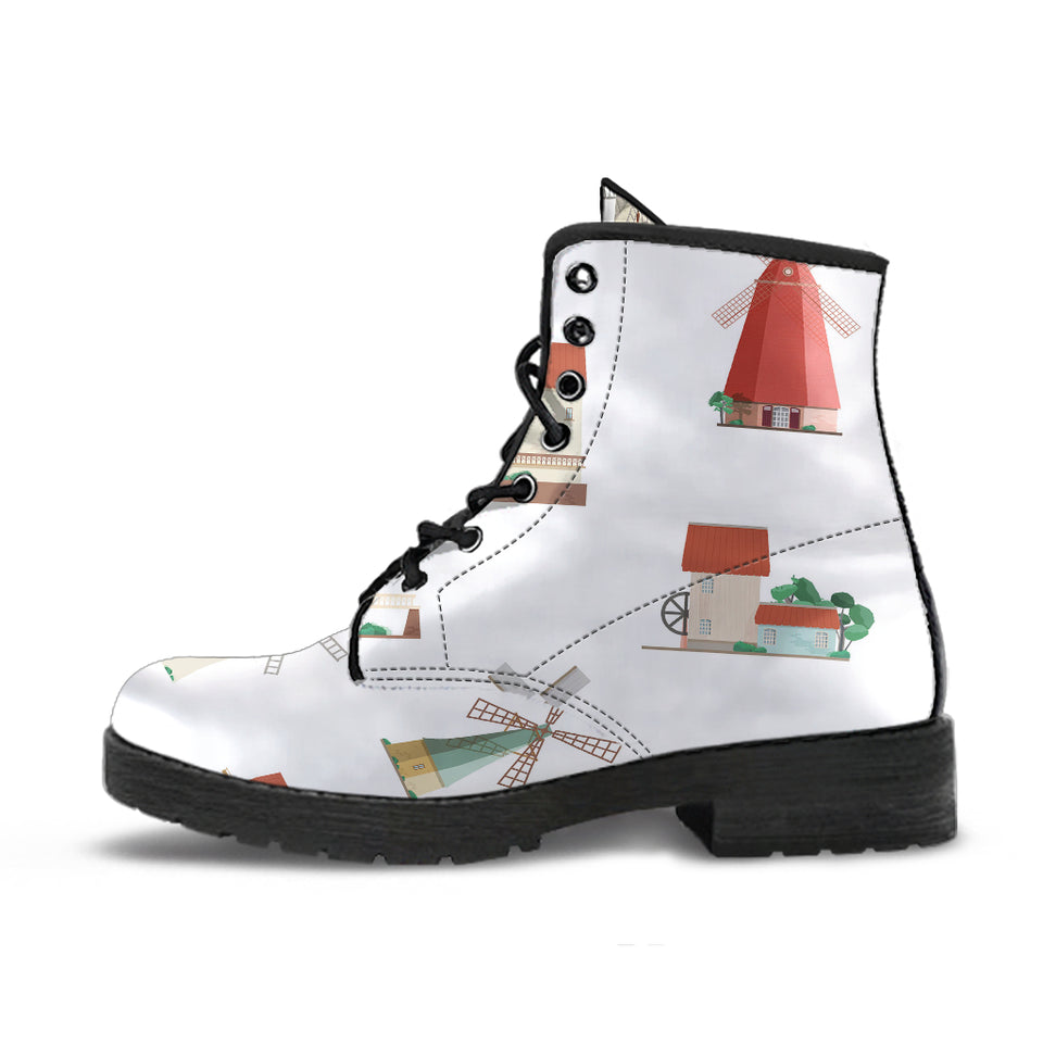 Windmill Design Pattern Leather Boots