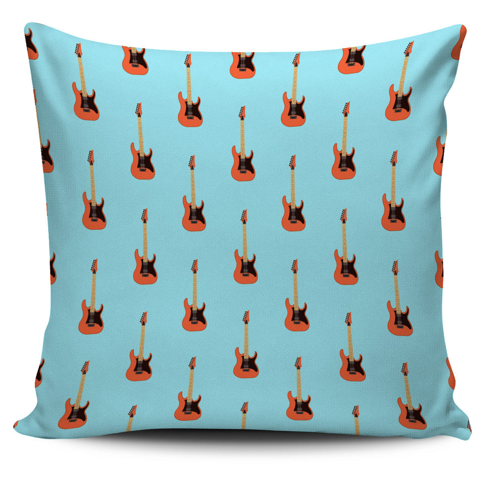 Electric Guitar Pattern Light Blue Background Pillow Cover