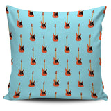Electric Guitar Pattern Light Blue Background Pillow Cover