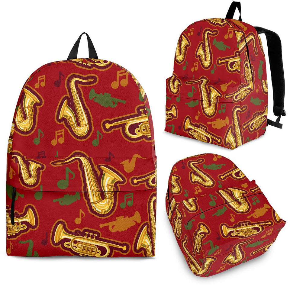 Saxophone Cornet Pattern Red Background Backpack