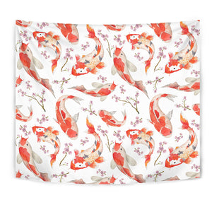 Watercolor Koi Fish Carp Fish Pattern Wall Tapestry