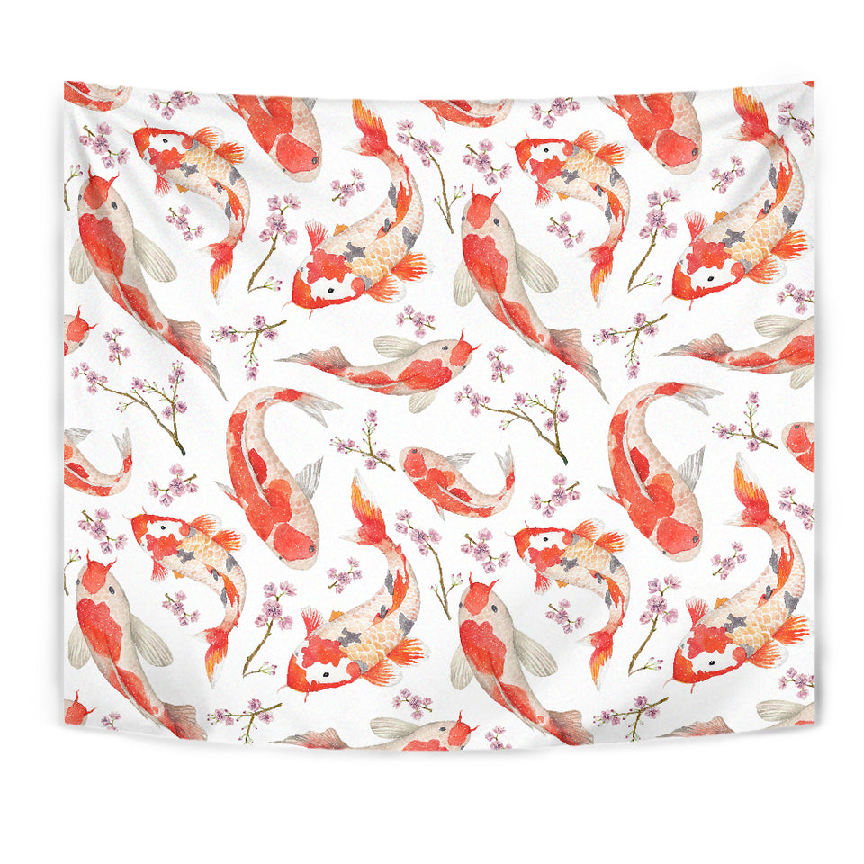 Watercolor Koi Fish Carp Fish Pattern Wall Tapestry