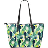 Toucan Tropical Leaves Design Pattern  Large Leather Tote Bag