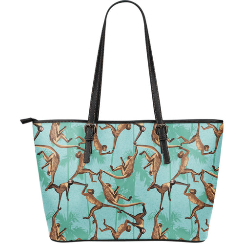 Monkey Palm Tree Background Large Leather Tote Bag