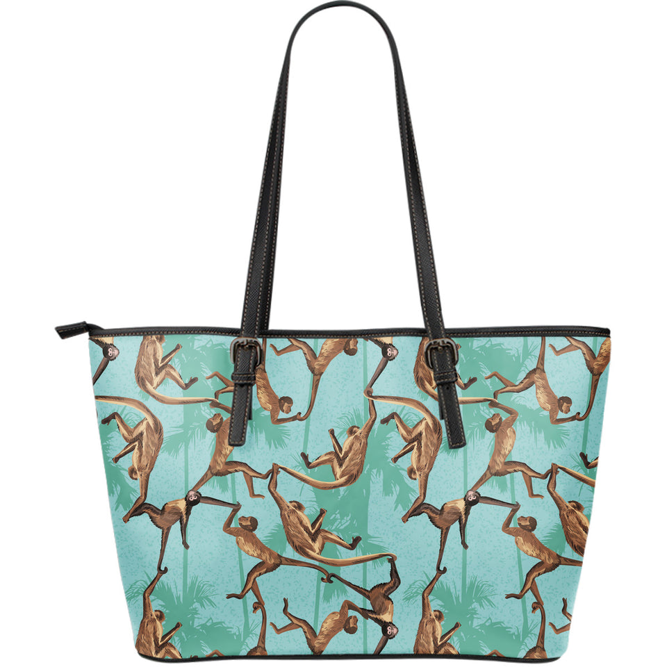 Monkey Palm Tree Background Large Leather Tote Bag