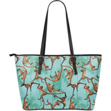 Monkey Palm Tree Background Large Leather Tote Bag