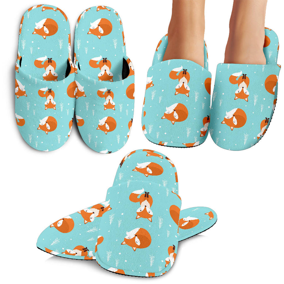 Fox Pattern Blue B Ackground Slippers