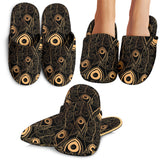 Gold Peacock Feather Pattern Slippers
