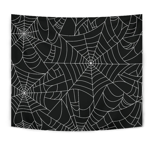 Spider Web Pattern Black Background White Cobweb Wall Tapestry