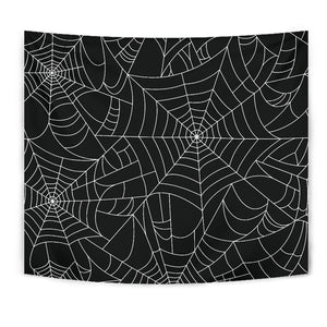 Spider Web Pattern Black Background White Cobweb Wall Tapestry