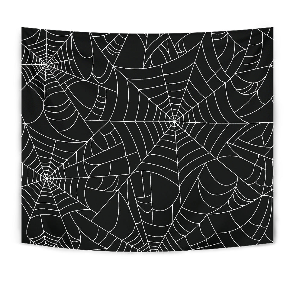 Spider Web Pattern Black Background White Cobweb Wall Tapestry