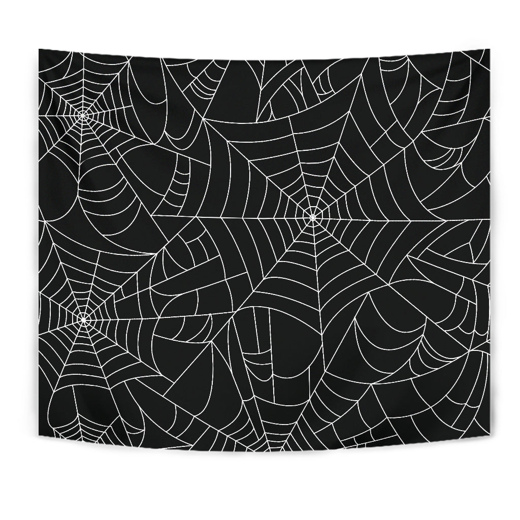 Spider Web Pattern Black Background White Cobweb Wall Tapestry