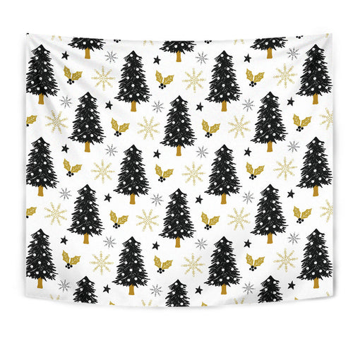 Christmas Tree Holly Snow Star Pattern Wall Tapestry