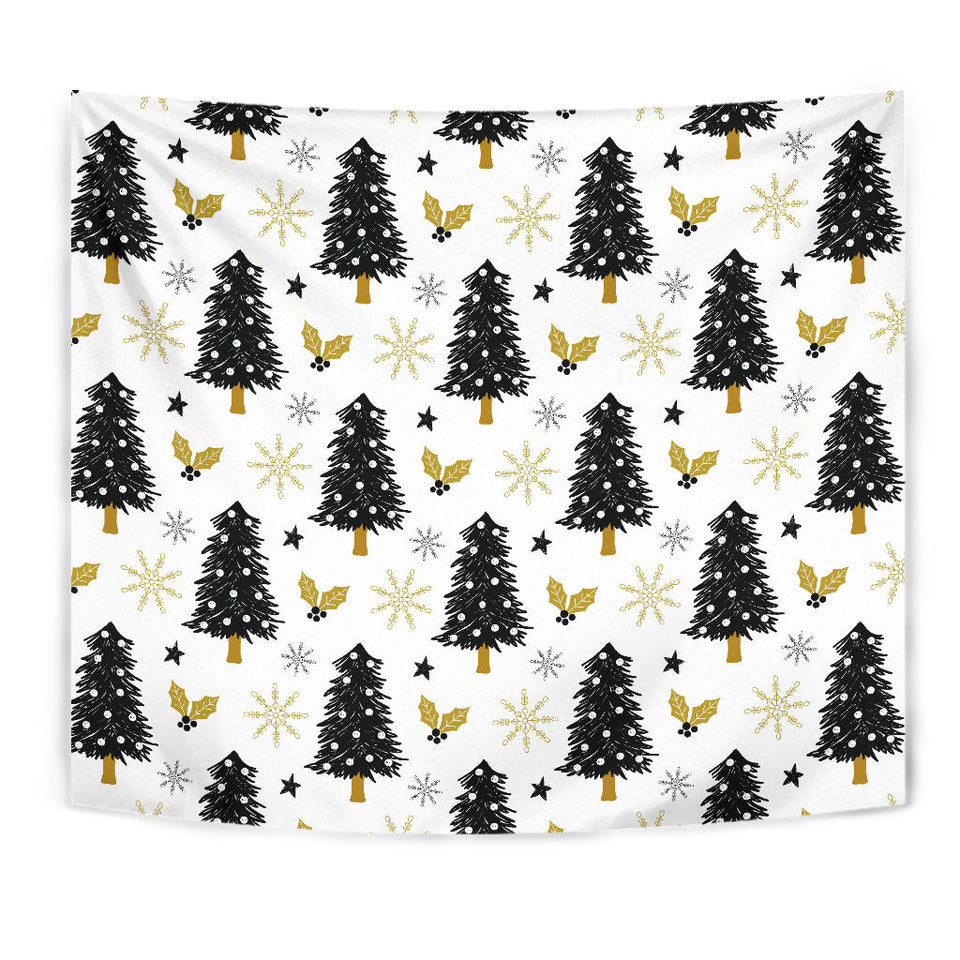 Christmas Tree Holly Snow Star Pattern Wall Tapestry
