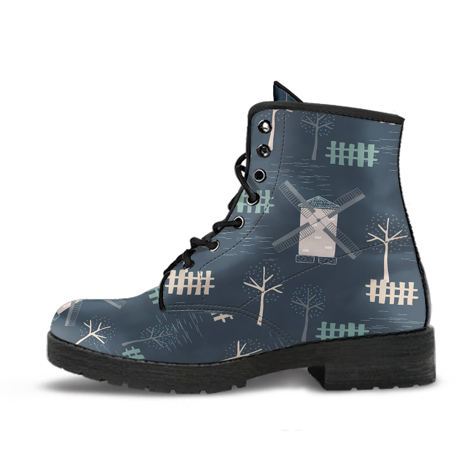 Windmill Tree Pattern Leather Boots