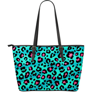 Green Leopard Skin Print Pattern Large Leather Tote Bag
