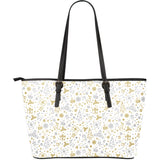 Christmas Tree Christmas Element Silver Gold Pattern Large Leather Tote Bag